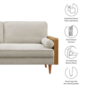Modway Furniture Kellan Upholstered Sofa - Mid-Century Modern Comfort with Soft Heathered Fabric and Elegant Design Walnut Heathered Weave Ivory EEI-6961-WAL-HEI
