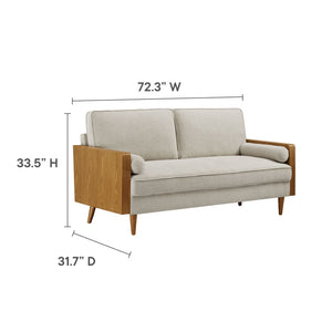 Modway Furniture Kellan Upholstered Sofa - Mid-Century Modern Comfort with Soft Heathered Fabric and Elegant Design Walnut Heathered Weave Ivory EEI-6961-WAL-HEI