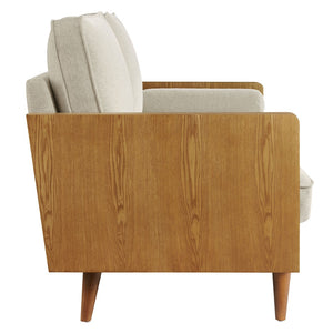 Modway Furniture Kellan Upholstered Sofa - Mid-Century Modern Comfort with Soft Heathered Fabric and Elegant Design Walnut Heathered Weave Light Beige EEI-6961-WAL-HLB