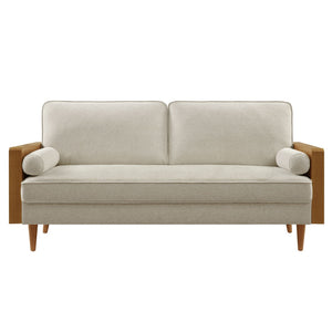 Modway Furniture Kellan Upholstered Sofa - Mid-Century Modern Comfort with Soft Heathered Fabric and Elegant Design Walnut Heathered Weave Light Beige EEI-6961-WAL-HLB