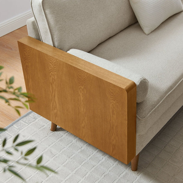 Modway Furniture Kellan Upholstered Sofa - Mid-Century Modern Comfort with Soft Heathered Fabric and Elegant Design Walnut Heathered Weave Light Beige EEI-6961-WAL-HLB