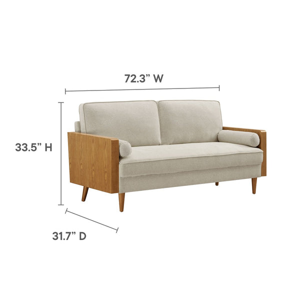 Modway Furniture Kellan Upholstered Sofa - Mid-Century Modern Comfort with Soft Heathered Fabric and Elegant Design Walnut Heathered Weave Light Beige EEI-6961-WAL-HLB