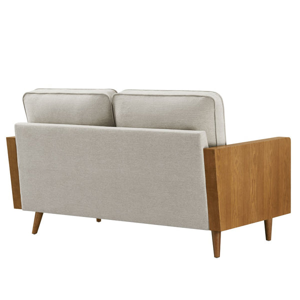 Modway Furniture Kellan Heathered Weave Fabric Loveseat - Stylish Mid-Century Modern Comfort for Small Spaces Walnut Heathered Weave Ivory EEI-6962-WAL-HEI