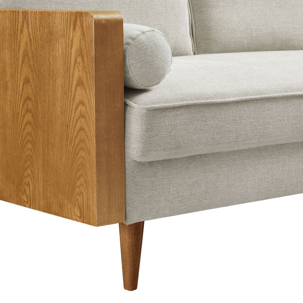 Modway Furniture Kellan Heathered Weave Fabric Loveseat - Stylish Mid-Century Modern Comfort for Small Spaces Walnut Heathered Weave Ivory EEI-6962-WAL-HEI