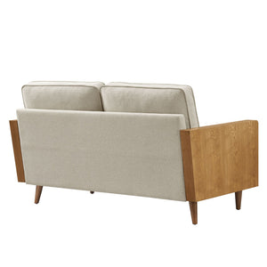 Modway Furniture Kellan Heathered Weave Fabric Loveseat - Stylish Mid-Century Modern Comfort for Small Spaces Walnut Heathered Weave Light Beige EEI-6962-WAL-HLB