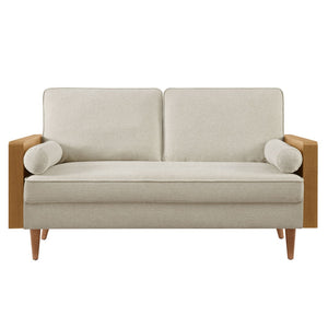 Modway Furniture Kellan Heathered Weave Fabric Loveseat - Stylish Mid-Century Modern Comfort for Small Spaces Walnut Heathered Weave Light Beige EEI-6962-WAL-HLB