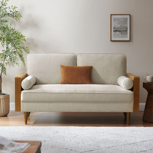 Modway Furniture Kellan Heathered Weave Fabric Loveseat - Stylish Mid-Century Modern Comfort for Small Spaces Walnut Heathered Weave Light Beige EEI-6962-WAL-HLB