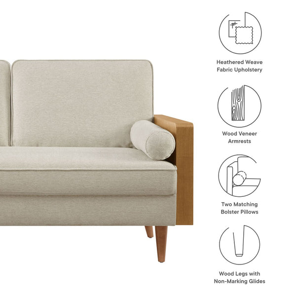 Modway Furniture Kellan Heathered Weave Fabric Loveseat - Stylish Mid-Century Modern Comfort for Small Spaces Walnut Heathered Weave Light Beige EEI-6962-WAL-HLB