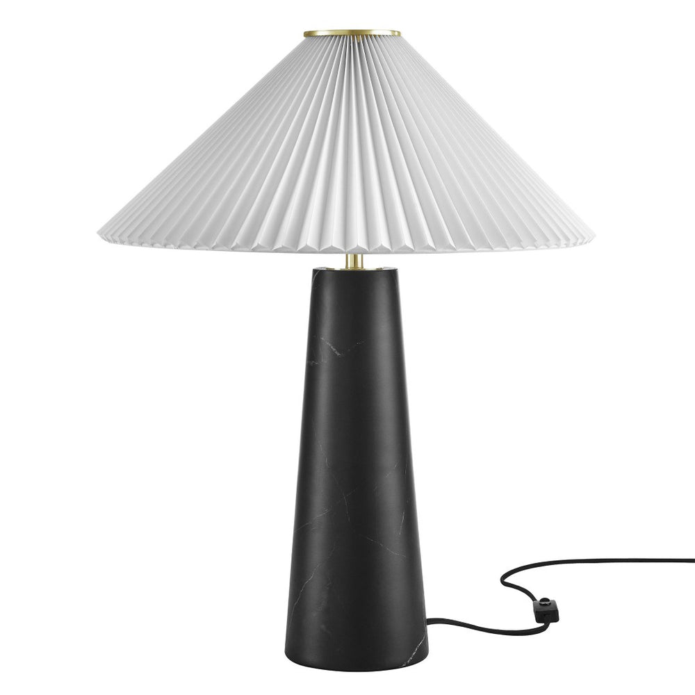 Modway Furniture Nera Marble Table Lamp by Modway - Vintage-Inspired Design with Tapered Metal Body and Pleated Shade Black EEI-6963-BLK