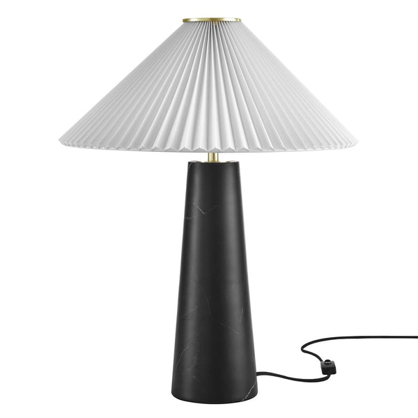 Modway Furniture Nera Marble Table Lamp by Modway - Vintage-Inspired Design with Tapered Metal Body and Pleated Shade Black EEI-6963-BLK