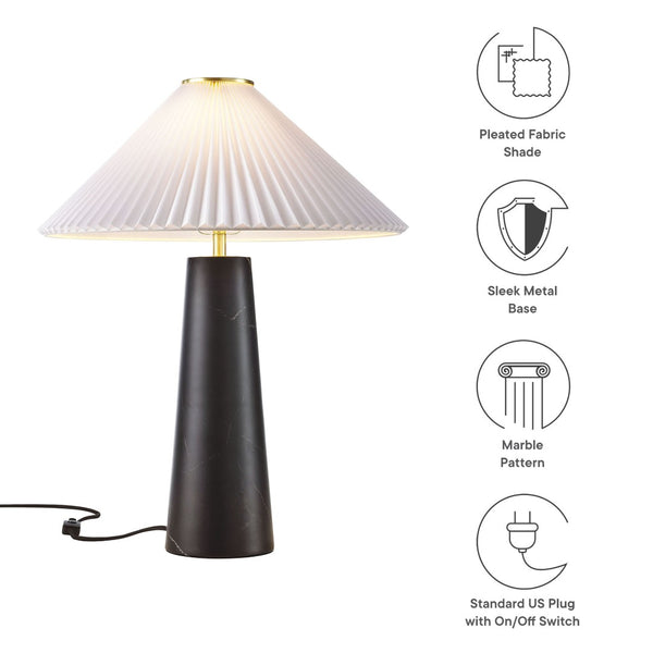 Modway Furniture Nera Marble Table Lamp by Modway - Vintage-Inspired Design with Tapered Metal Body and Pleated Shade Black EEI-6963-BLK
