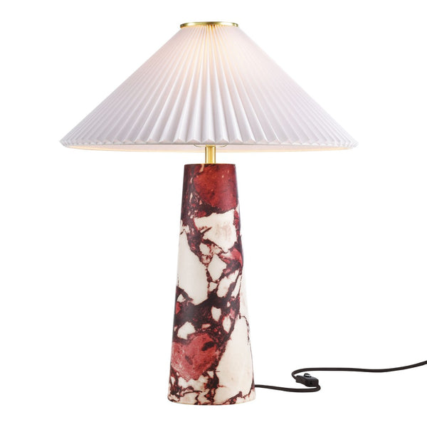 Modway Furniture Nera Marble Table Lamp by Modway - Vintage-Inspired Design with Tapered Metal Body and Pleated Shade Red EEI-6963-RED