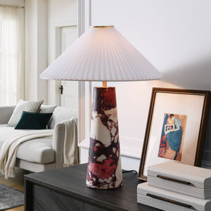 Modway Furniture Nera Marble Table Lamp by Modway - Vintage-Inspired Design with Tapered Metal Body and Pleated Shade Red EEI-6963-RED