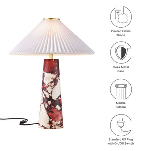 Modway Furniture Nera Marble Table Lamp by Modway - Vintage-Inspired Design with Tapered Metal Body and Pleated Shade Red EEI-6963-RED