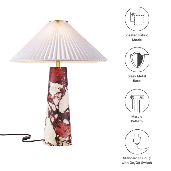 Modway Furniture Nera Marble Table Lamp by Modway - Vintage-Inspired Design with Tapered Metal Body and Pleated Shade Red EEI-6963-RED