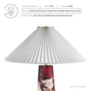 Modway Furniture Nera Marble Table Lamp by Modway - Vintage-Inspired Design with Tapered Metal Body and Pleated Shade Red EEI-6963-RED