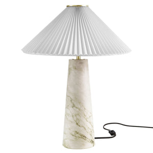 Modway Furniture Nera Marble Table Lamp by Modway - Vintage-Inspired Design with Tapered Metal Body and Pleated Shade White EEI-6963-WHI