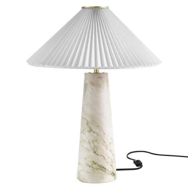 Modway Furniture Nera Marble Table Lamp by Modway - Vintage-Inspired Design with Tapered Metal Body and Pleated Shade White EEI-6963-WHI