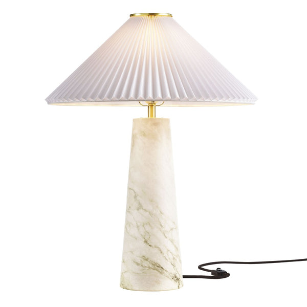 Modway Furniture Nera Marble Table Lamp by Modway - Vintage-Inspired Design with Tapered Metal Body and Pleated Shade White EEI-6963-WHI