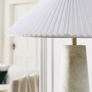 Modway Furniture Nera Marble Table Lamp by Modway - Vintage-Inspired Design with Tapered Metal Body and Pleated Shade White EEI-6963-WHI