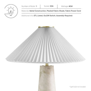 Modway Furniture Nera Marble Table Lamp by Modway - Vintage-Inspired Design with Tapered Metal Body and Pleated Shade White EEI-6963-WHI