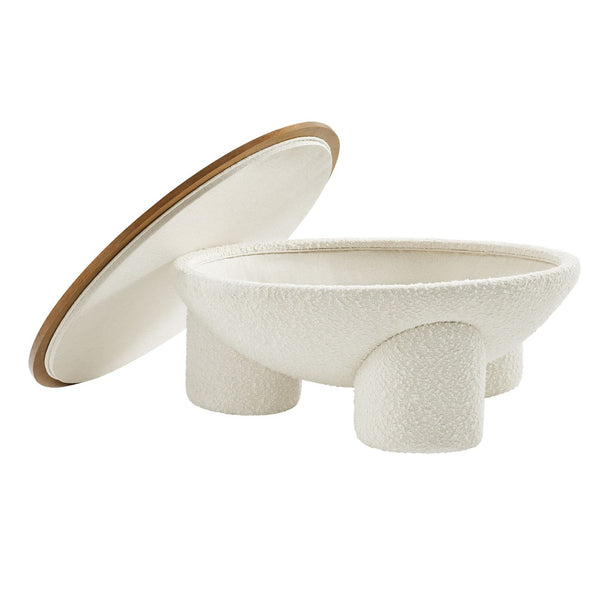 Modway Furniture Tridome Round Bouclé Upholstered Storage Coffee Table - Chic Dome Design, No Assembly, Versatile Style EEI-6964-NAT-IVO