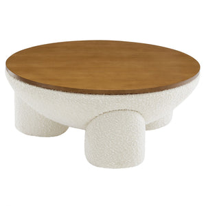 Modway Furniture Tridome Round Bouclé Upholstered Storage Coffee Table - Chic Dome Design, No Assembly, Versatile Style EEI-6964-NAT-IVO