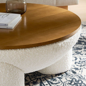 Modway Furniture Tridome Round Bouclé Upholstered Storage Coffee Table - Chic Dome Design, No Assembly, Versatile Style EEI-6964-NAT-IVO