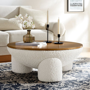 Modway Furniture Tridome Round Bouclé Upholstered Storage Coffee Table - Chic Dome Design, No Assembly, Versatile Style EEI-6964-NAT-IVO