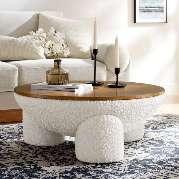 Modway Furniture Tridome Round Bouclé Upholstered Storage Coffee Table - Chic Dome Design, No Assembly, Versatile Style EEI-6964-NAT-IVO