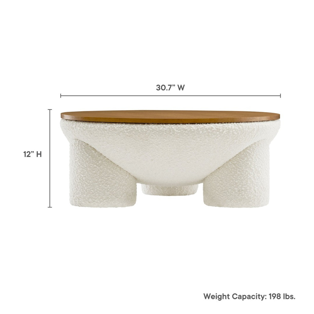 Modway Furniture Tridome Round Bouclé Upholstered Storage Coffee Table - Chic Dome Design, No Assembly, Versatile Style EEI-6964-NAT-IVO