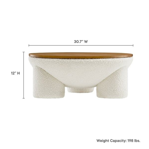 Modway Furniture Tridome Round Bouclé Upholstered Storage Coffee Table - Chic Dome Design, No Assembly, Versatile Style EEI-6964-NAT-IVO
