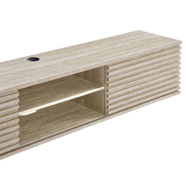 Modway Furniture Render 70" Floating Media Console TV Stand - Elegant Faux Travertine Design with Smart Storage Solutions EEI-6965-TRA