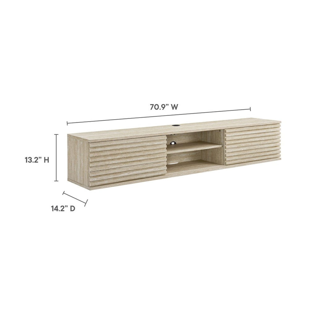 Modway Furniture Render 70" Floating Media Console TV Stand - Elegant Faux Travertine Design with Smart Storage Solutions EEI-6965-TRA