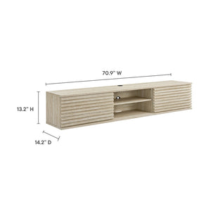 Modway Furniture Render 70" Floating Media Console TV Stand - Elegant Faux Travertine Design with Smart Storage Solutions EEI-6965-TRA