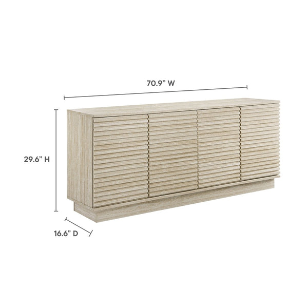 Modway Furniture Render 70" Faux Travertine Sideboard Cabinet - Stylish Mid-Century Storage for TV, Dinnerware & Decor EEI-6966-TRA