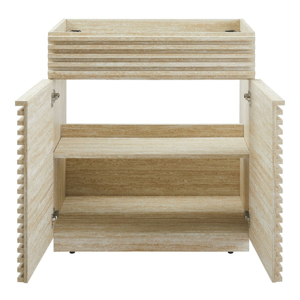 Modway Furniture Render 30" Faux Travertine Bathroom Vanity Cabinet - Mid-Century Modern Style with Storage Options EEI-6968-TRA