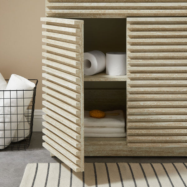 Modway Furniture Render 30" Faux Travertine Bathroom Vanity Cabinet - Mid-Century Modern Style with Storage Options EEI-6968-TRA