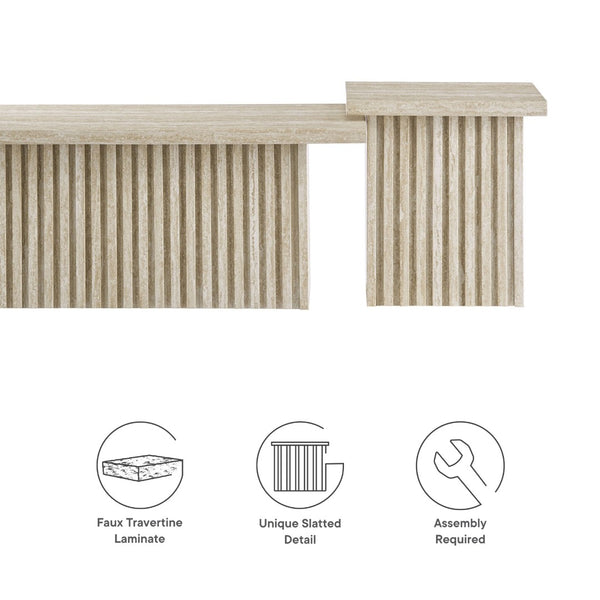 Modway Furniture Render Nesting Coffee Tables Set of 2 – Mid-Century Modern Design for Versatile Living Spaces Travertine EEI-6970-TRA