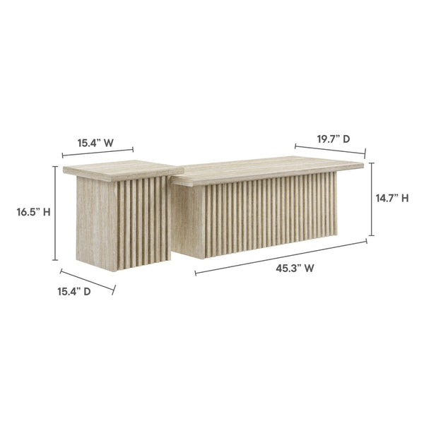 Modway Furniture Render Nesting Coffee Tables Set of 2 – Mid-Century Modern Design for Versatile Living Spaces Travertine EEI-6970-TRA