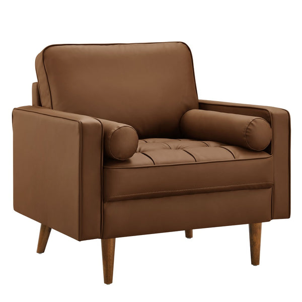 Modway Furniture Valour Tufted Vegan Leather Accent Armchair - Modern Mid-Century Design with Supportive Comfort Brown EEI-6971-BRN