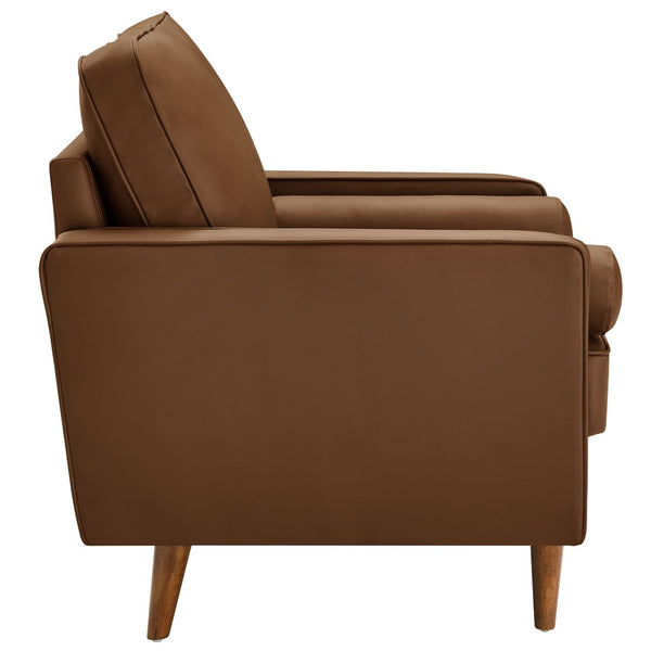 Modway Furniture Valour Tufted Vegan Leather Accent Armchair - Modern Mid-Century Design with Supportive Comfort Brown EEI-6971-BRN