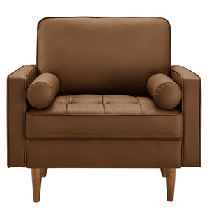Modway Furniture Valour Tufted Vegan Leather Accent Armchair - Modern Mid-Century Design with Supportive Comfort Brown EEI-6971-BRN