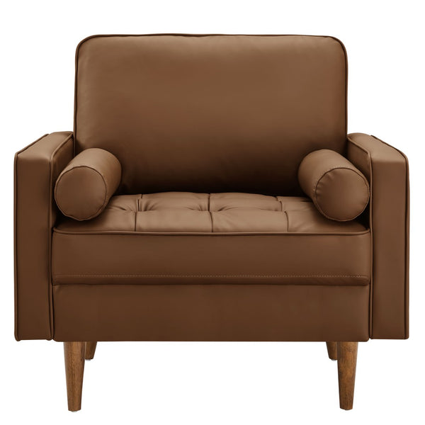 Modway Furniture Valour Tufted Vegan Leather Accent Armchair - Modern Mid-Century Design with Supportive Comfort Brown EEI-6971-BRN