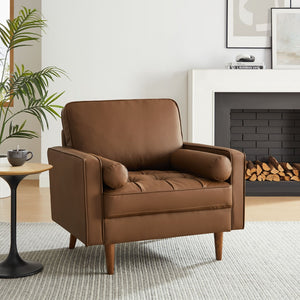 Modway Furniture Valour Tufted Vegan Leather Accent Armchair - Modern Mid-Century Design with Supportive Comfort Brown EEI-6971-BRN