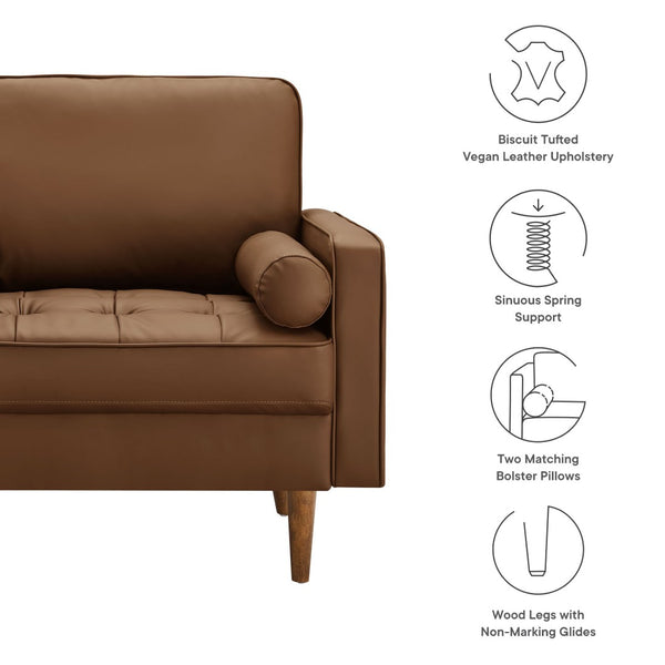 Modway Furniture Valour Tufted Vegan Leather Accent Armchair - Modern Mid-Century Design with Supportive Comfort Brown EEI-6971-BRN