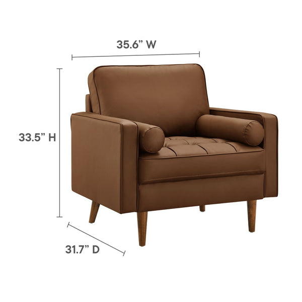 Modway Furniture Valour Tufted Vegan Leather Accent Armchair - Modern Mid-Century Design with Supportive Comfort Brown EEI-6971-BRN
