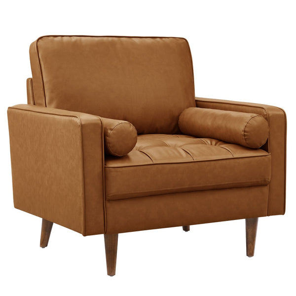 Modway Furniture Valour Tufted Vegan Leather Accent Armchair - Modern Mid-Century Design with Supportive Comfort Tan EEI-6971-TAN