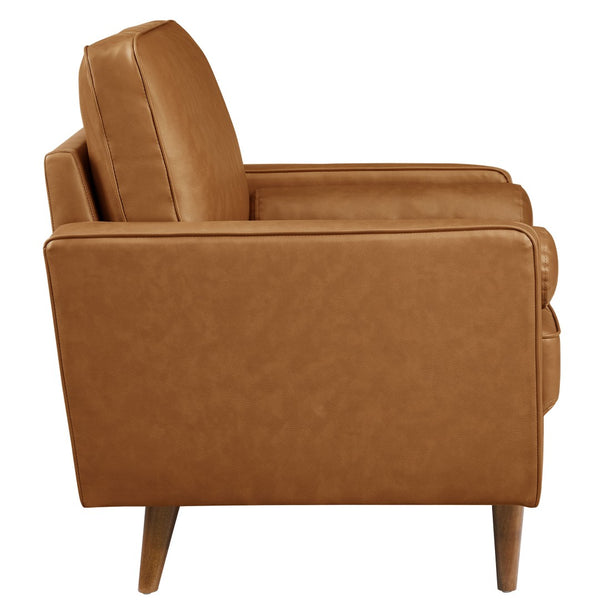 Modway Furniture Valour Tufted Vegan Leather Accent Armchair - Modern Mid-Century Design with Supportive Comfort Tan EEI-6971-TAN