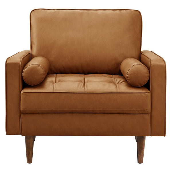 Modway Furniture Valour Tufted Vegan Leather Accent Armchair - Modern Mid-Century Design with Supportive Comfort Tan EEI-6971-TAN